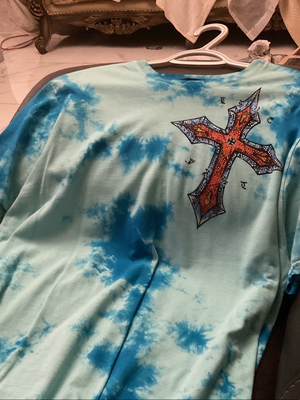 Affliction Turquoise Blue Tie-Dye Cross Graphic Tee